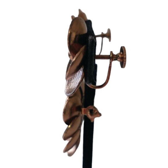 Demi Parure Earrings Brooch Set Vtg Copper Floral 50s 60s Daisy Estate MCM Retro - Picture 8 of 16